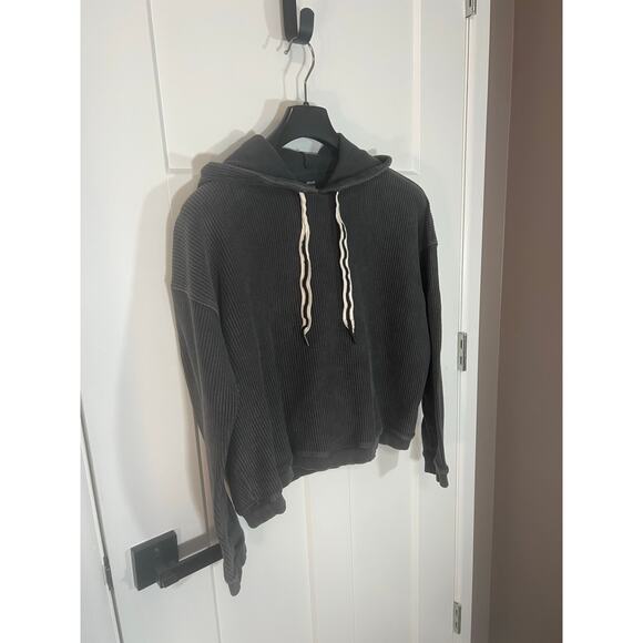 Aerie Women's Ribbed‎ Pullover Hoodie Grey Size M Medium Cropped Long Sleeve - Picture 3 of 10